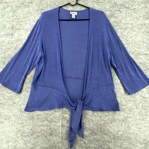 Chicos Travelers Womens Cardigan Size 2 Blue Large Front Tie Stretch Knit Slinky